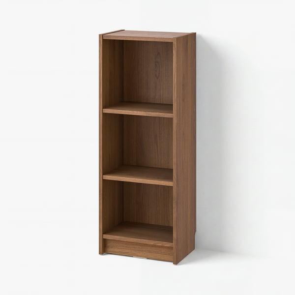 BILLY bookcase: 3-shelf wooden unit against white wall, simple design.