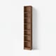BILLY: tall wooden bookcase, rectangular shape, six empty shelves, simple design.