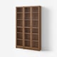 BILLY bookcase, light brown, vertical, wooden shelves, glass doors, rectangular, stylish, wall-mounted.