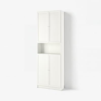 BILLY / OXBERG Bookcase w doors/extension unit, white, 80x30x237 cm