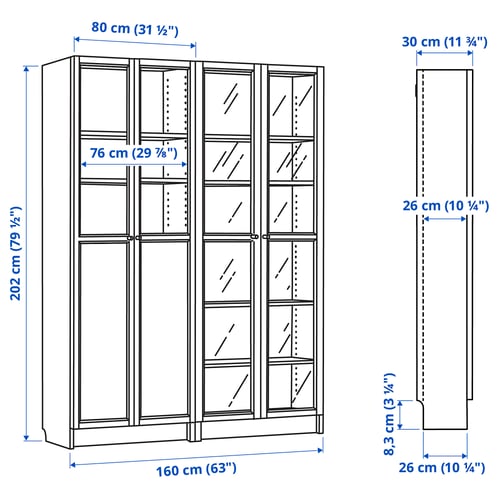 Illustration with measurements for the product: BILLY.