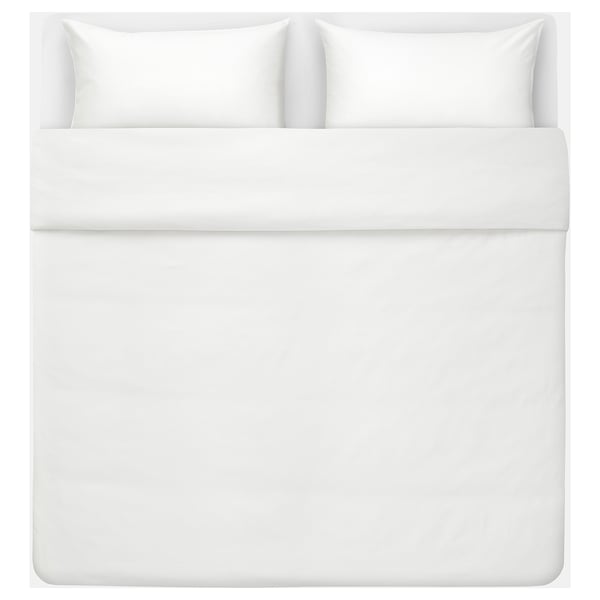 BJÖRKAL white duvet set, crisp cotton, sateen weave, included pillowcases, simple & elegant design.
