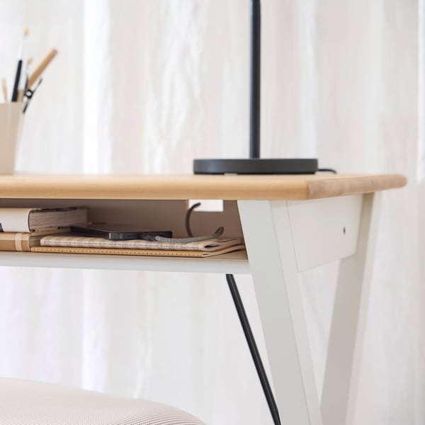 BOLLPOJKE Desk, pine/white, 90x55 cm