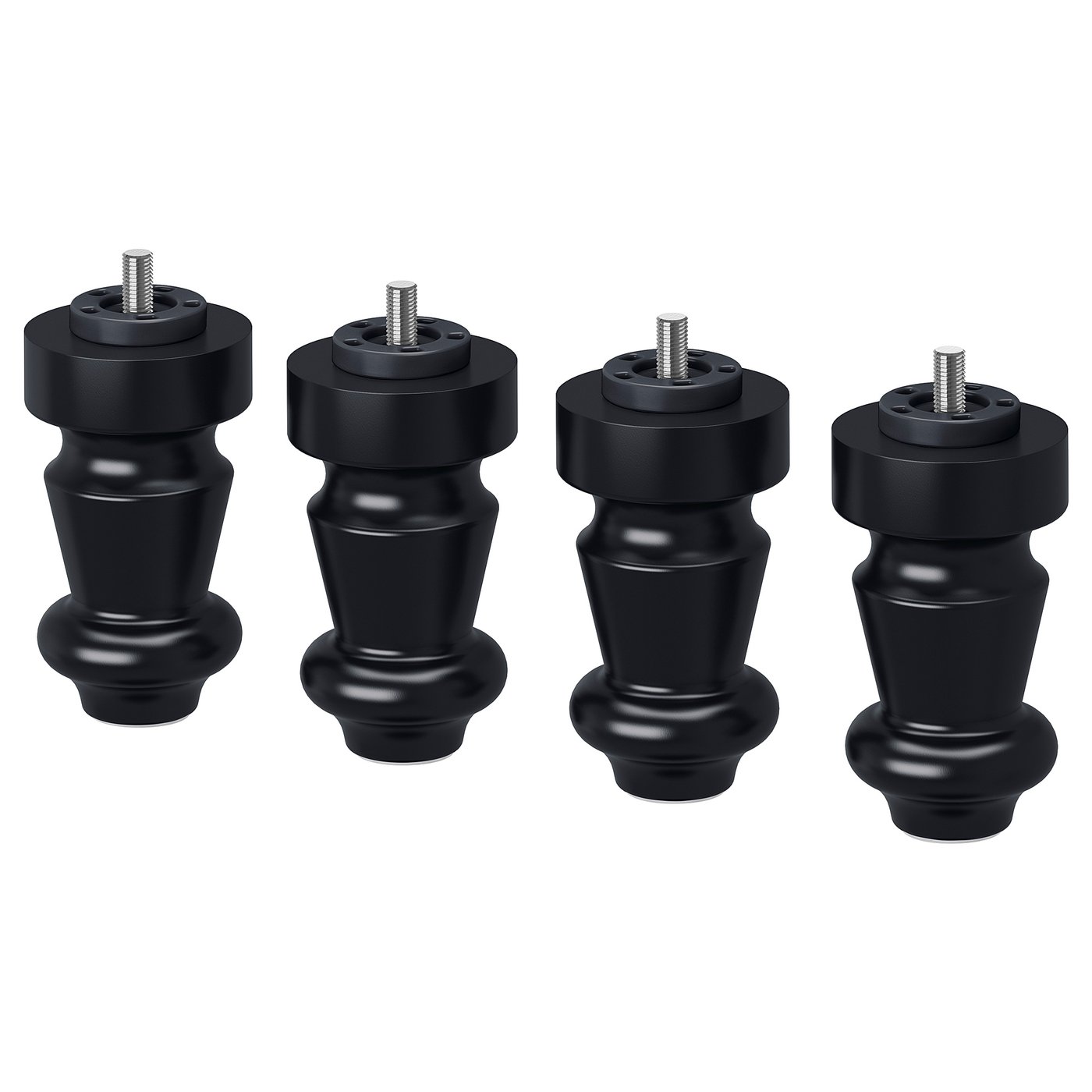 Four black wooden legs with screws at top, smooth finish.