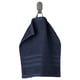 Dark blue towel on silver hook, thick and soft, 100% organic cotton.
