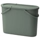Green DAMMÄNG bin, rectangular, ribbed design, lid, folding handle, eco-friendly plastic.