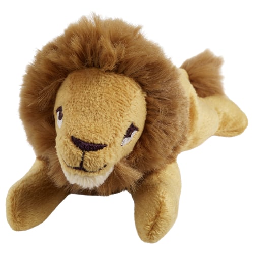 Lion cuddly toy, brown. Made from recycled polyester, soft and eco-friendly. Miniature design, perfect for kids play.