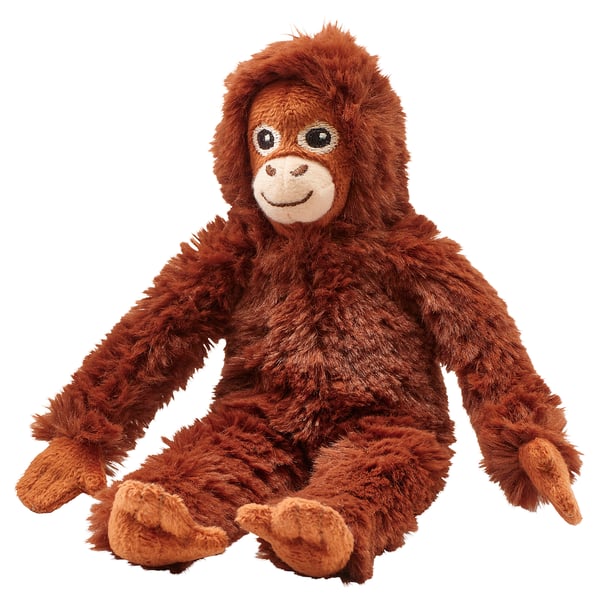 Handle, hand, and finger with recycled materials. Soft plush, brown, monkey design.