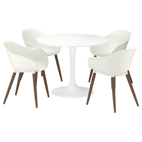 DOCKSTA / GRÖNSTA Table and 4 chairs with armrests, white/white, 103 cm