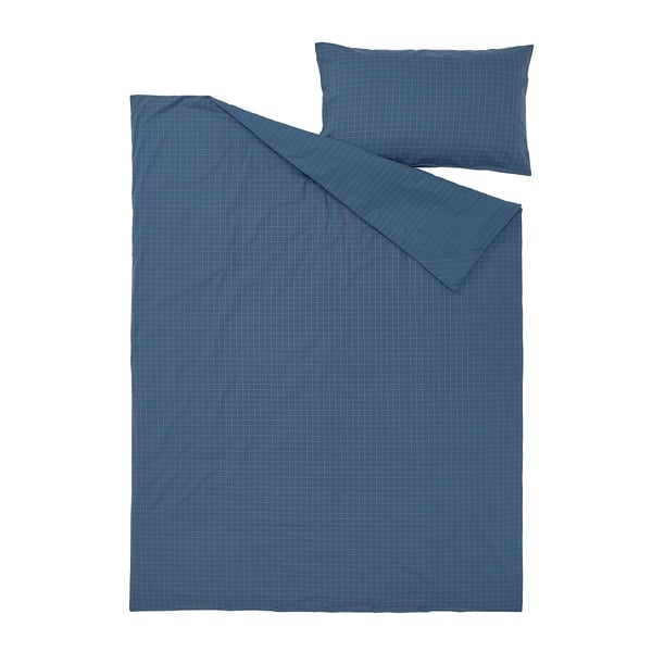 DOFTAKLEJA duvet cover, dark blue, 100% cotton, check/stripe pattern.
