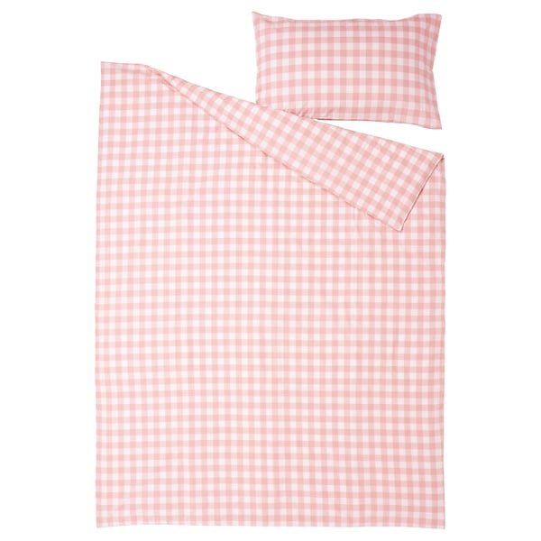 EKTANDVINGE bedding set in light pink gingham check, made of organic cotton, with duvet and pillowcase.