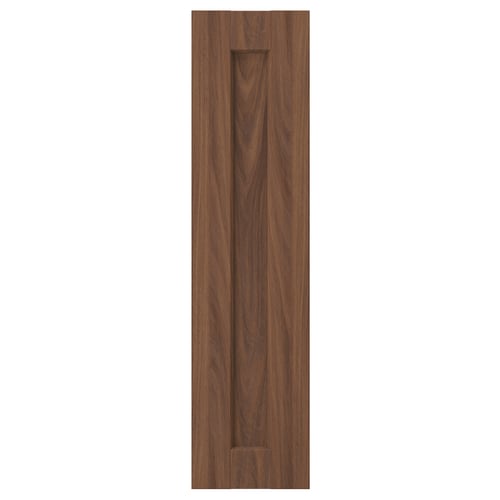 Depicts a brown walnut ENKÖPING cabinet door with a vertical recessed pull handle. Its rectangular, framed, and a subtle wood grain pattern.
