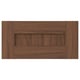 A brown wooden drawer front, square-shaped, with a subtle grain design.