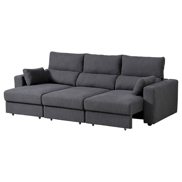 ESKILSTUNA sectional sofa, grey fabric, high back, chaise lounge, adjustable headrests.
