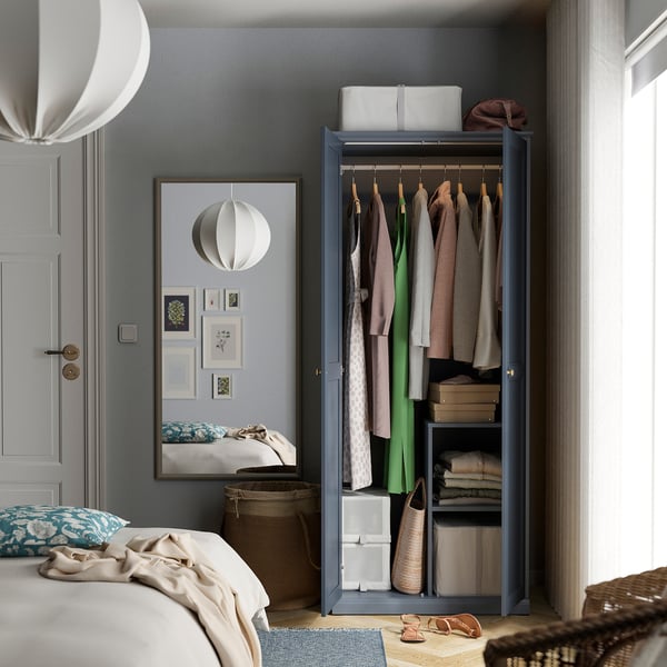 FÅGELFJÄLLET Wardrobe with 2 doors, dark grey-blue, 82x60x194 cm