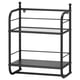 Black FRÖSJÖN shelf with 3 glass shelves and towel bar, traditional design.
