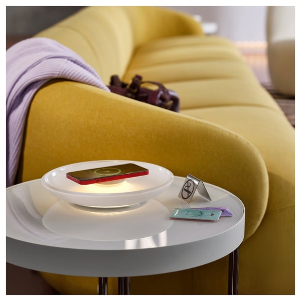 FRÖTORP Side table, white chrome-plated/white glass, 48 cm