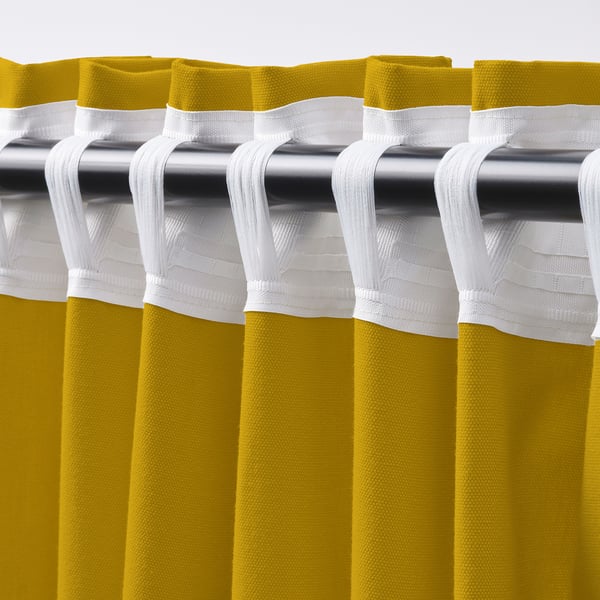GINSTMOTT Curtains, 1 pair, yellow/with heading tape, 145x300 cm