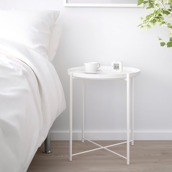 GLADOM white side table with removable tray, minimalist design, ideal for small spaces.
