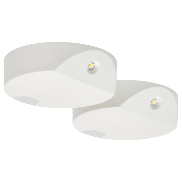 Two circular GÖMPYSSLING motion sensor lights for cabinet/closet, each with led and sticky adhesive.