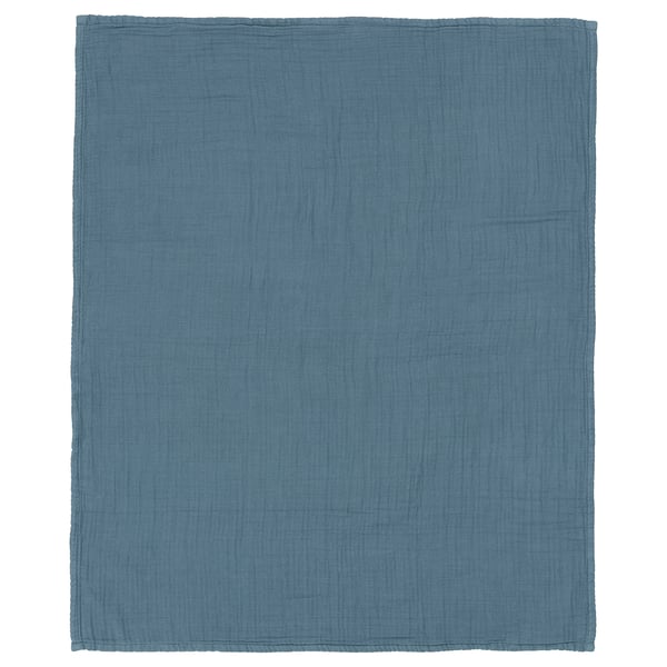 GULDVÄVARE blue baby blanket, soft organic cotton, solid & dotted sides.