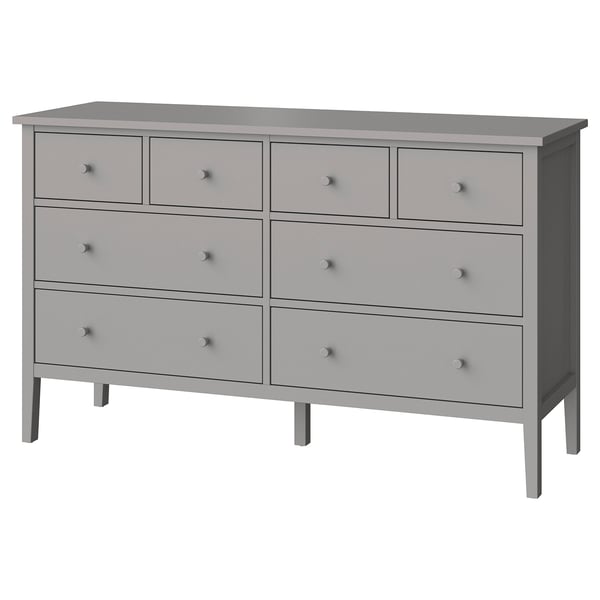 Grey GULLABERG dresser with six large drawers. Modern and minimalist design, made of particleboard and acrylic paint.