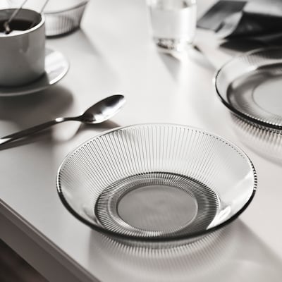HAVSGÄDDA Deep plate, stripe pattern/grey, 19 cm