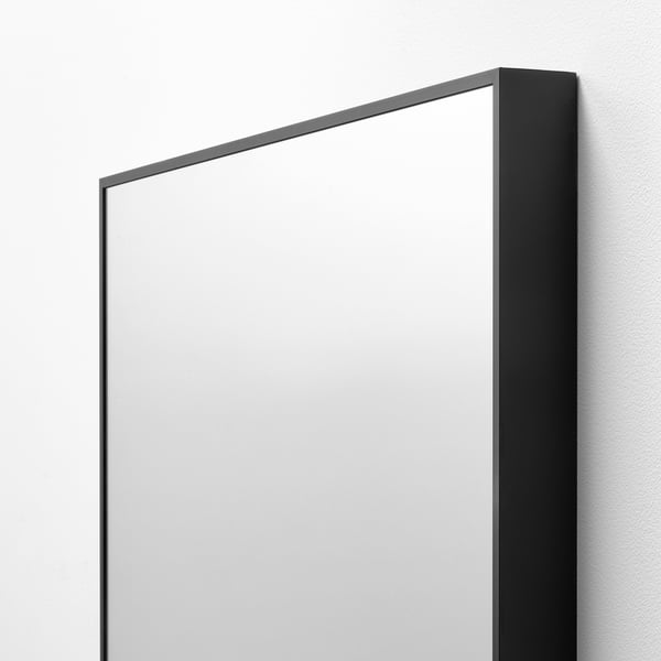 Dark-framed wall mirror, 2m tall, minimalist, includes hardware.