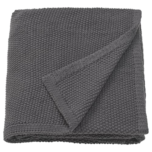 HUMLEMOTT grey throw, rectangular, soft knitted, made from recycled polyester.