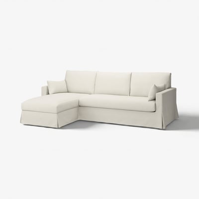 HYLTARP cream sofa, modern design with left chaise, soft fabric, inviting & comfy.