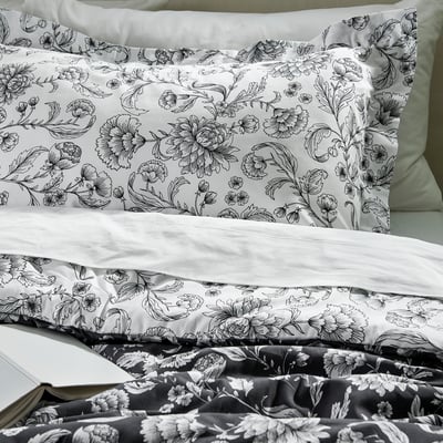 IDALINNEA Comforter set, white/grey, 150x200/50x80 cm