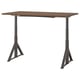 IDÅSEN desk: dark brown top, adjustable black metal legs with triangular supports, modern and sturdy design for home or office.