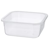 IKEA 365+ clear square food container made of durable plastic, perfect for storing leftovers.