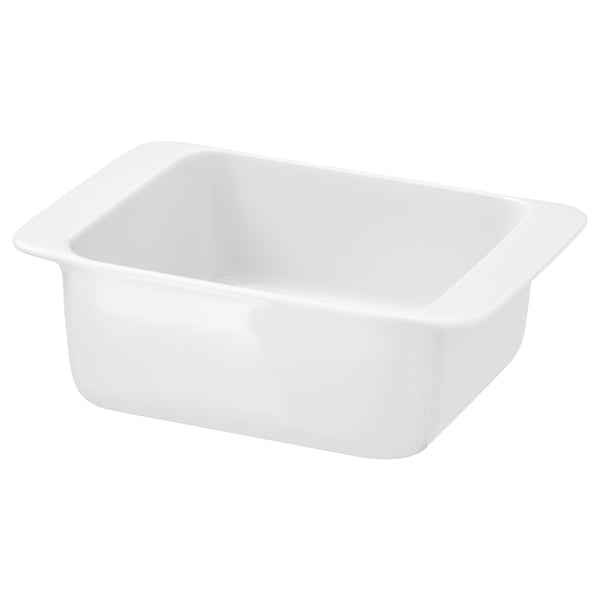 IKEA 365+ white porcelain oven dish, square shape, simple design, durable material.