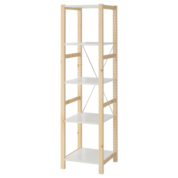 IVAR bookshelf, light wood, 5 shelves, rectangular, simple design.