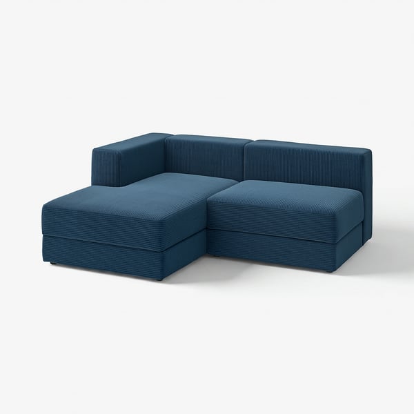 Blue JÄTTEBO sectional sofa with chaise, modern rectangle, textured fabric, foam seating.