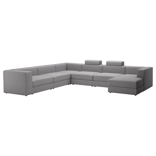 Grey JÄTTEBO modular sofa with storage, l-shaped. Soft cushions, clean lines.