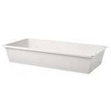 A rectangular white JOSTEIN storage container, made of powder-coated galvanised steel, designed for indoor/outdoor use in humid areas.
