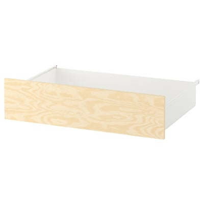 White & wooden drawer, modern design, steel base, pine finish.