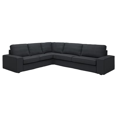 KIVIK: modern dark grey, l-shaped sectional sofa with deep cushions and low armrests for comfort and relaxation.