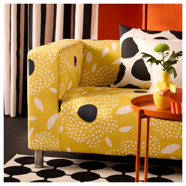 KLIPPAN Cover for 2-seat sofa, Tingetorp yellow/white/floral pattern
