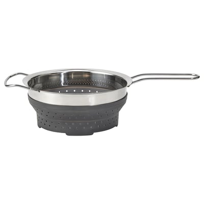 KLOCKREN, grey collapsible colander, stainless steel & silicone, round with handles.