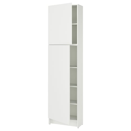 A white KNOXHULT high kitchen cabinet with adjustable shelves and a sleek, modern design.