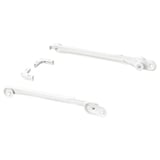 KOMPLEMENT white wardrobe organisers: two rods, plastic wheels, metal brackets.