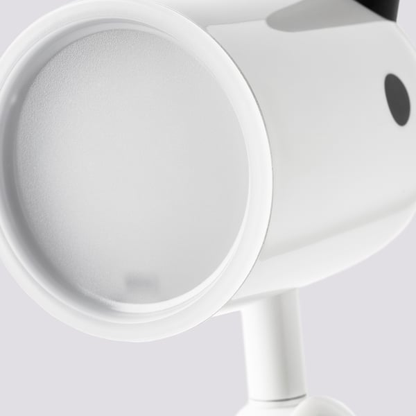 A white adjustable lamp with rotating arm and shade, ideal for focused lighting tasks.