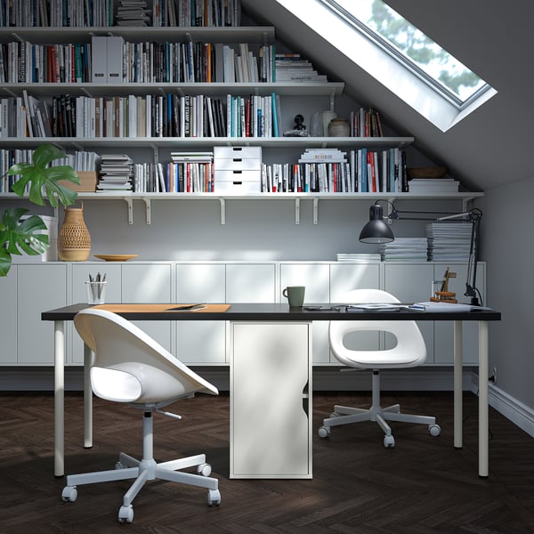 LAGKAPTEN / ALEX Desk, black-brown/white, 200x60 cm