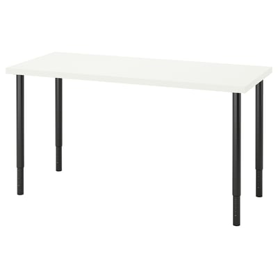 LAGKAPTEN white desk: rectangular top, four adjustable black legs, minimalist design.