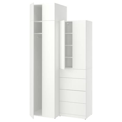 LASTARE Wardrobe combination, white/with height extension unit, 120x62x237 cm