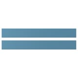 Blue rectangular wooden drawer fronts, rustic design, solid birch, bevelled edges.