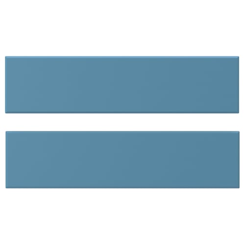 Two horizontal blue wooden drawer fronts with bevelled edges.